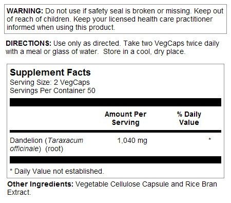 Solaray Dandelion Root 520mg 100 VegCap