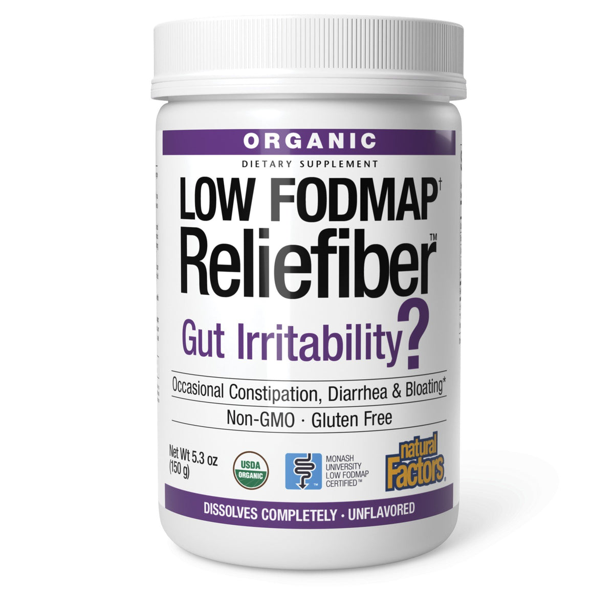 Low-FODMAP Reliefiber | Natural Factors | Constipation | Diarrhea | Bloating | Non GMO | Gluten Free | USDA Organic | Unflavored | Dietary Supplement | 5.03 ounce Powder | 150 grams | VitaminLife