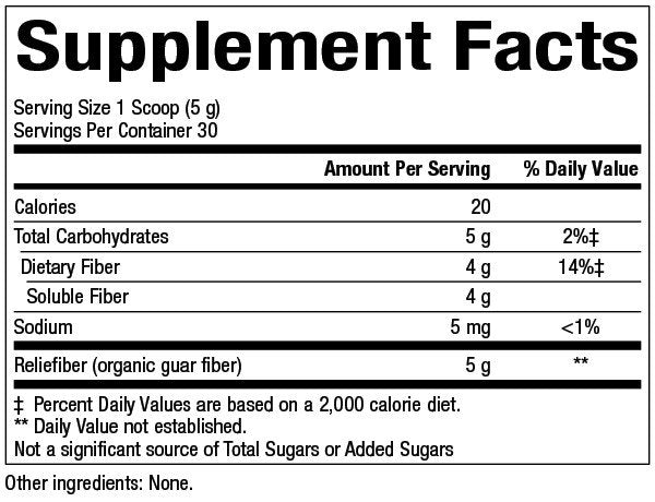 Natural Factors Organic Low-FODMAP Reliefiber Unflavored 5.03 oz Powder