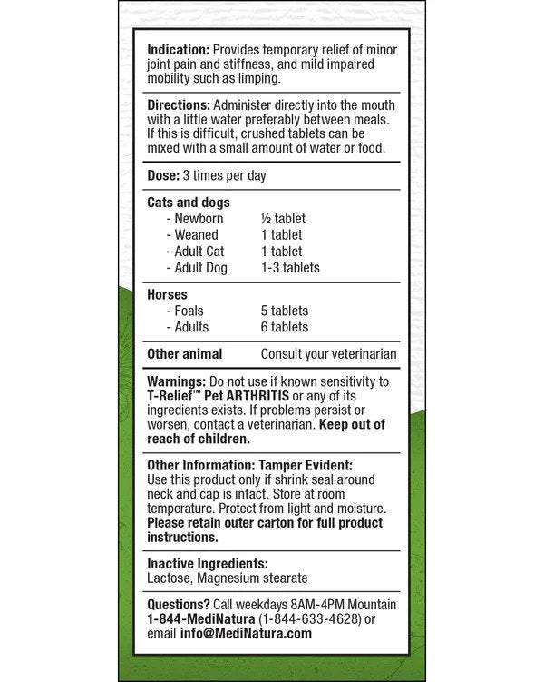 MediNatura T-Relief Pet Arthritis Arnica +12 90 Tablet
