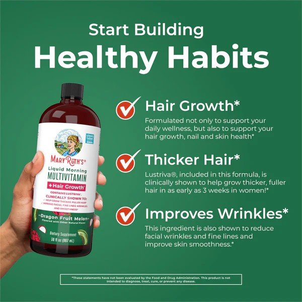 MaryRuth's Liquid Morning Multivitamin + Hair Growth-Dragonfruit Melon 30 fl oz (887 mL) Liquid