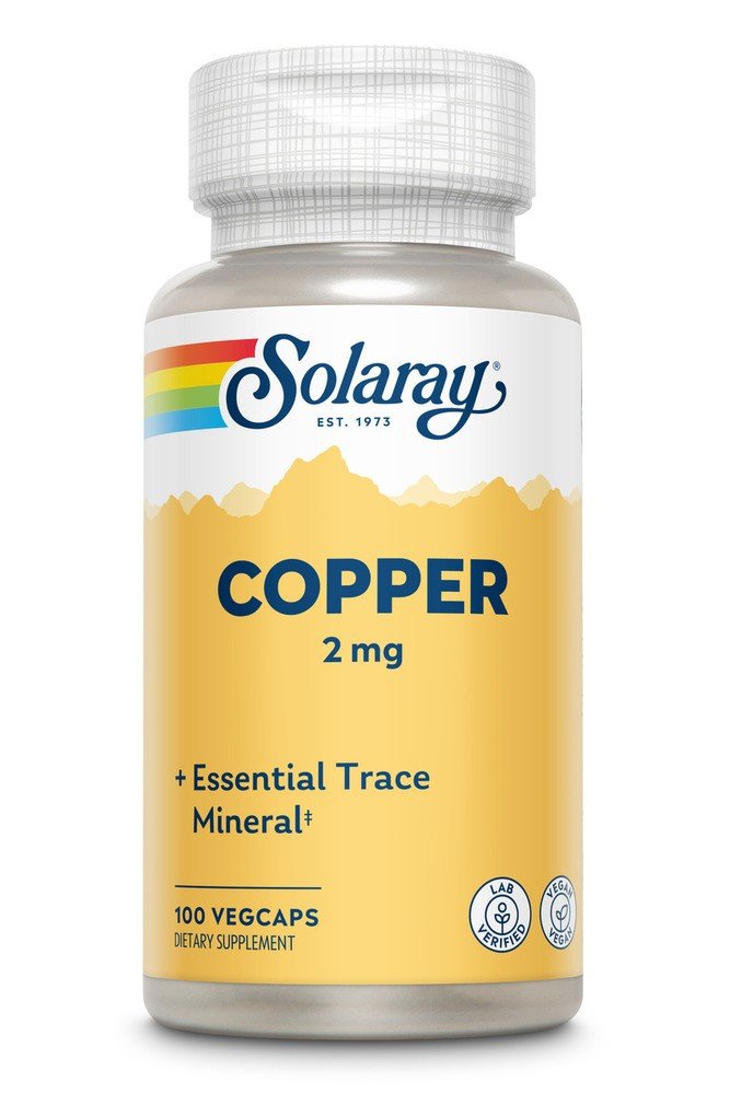 Copper 2 milligrams | Solaray | Essential Trace Mineral | Vegan | Lab Verified | 100 VegCaps | Capsules | VitaminLife