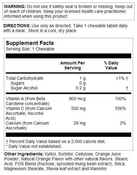 Kal C Chewable Sugarless Orange 60 Chewable