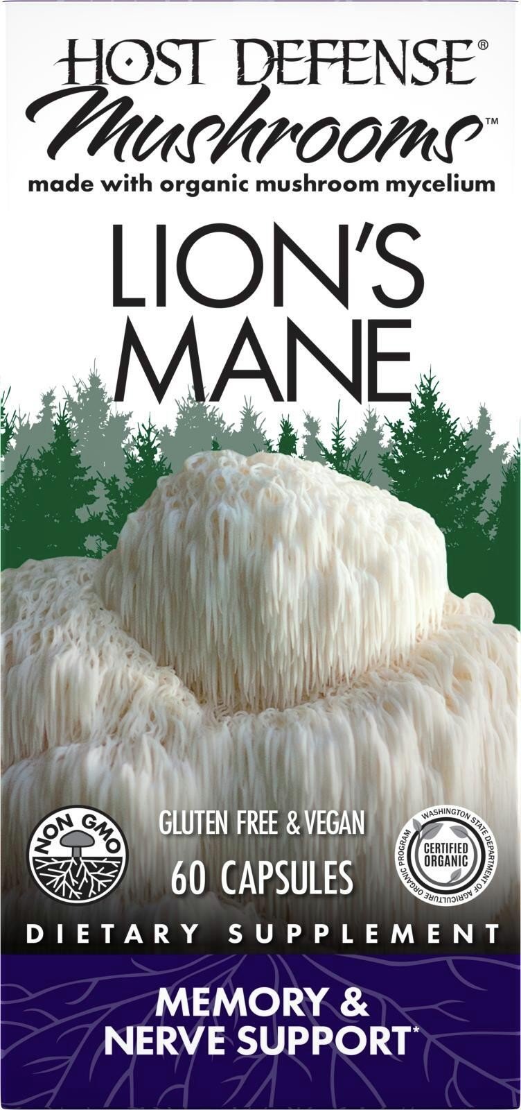 Lion's Mane | Host Defense Mushrooms | Fungi Perfecti | Made with Organic Mushroom Mycelium | Memory Support | Nerve Support | Non-GMO | Gluten Free | Vegan | Washington State Department of Agriculture Organic Program Certified Organic | Dietary Supplement | 60 Capsules | VitaminLife