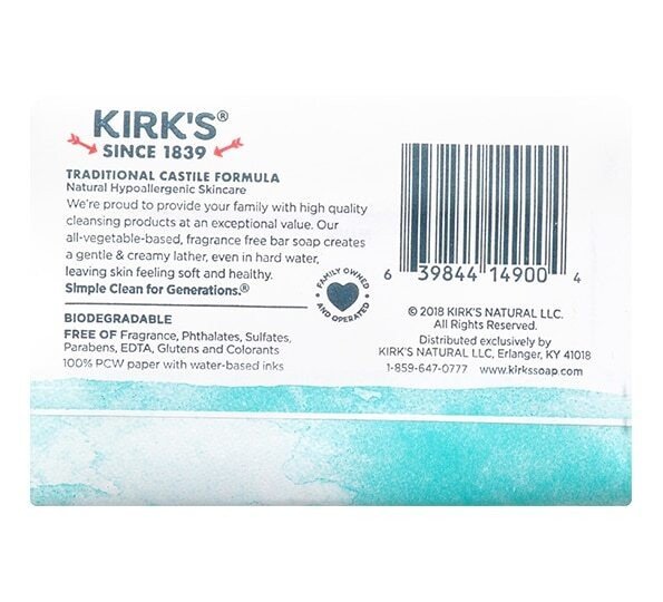 Kirk&#39;s Natural Original Castile Bar Soap-Fragance Free 4 oz Bar Soap