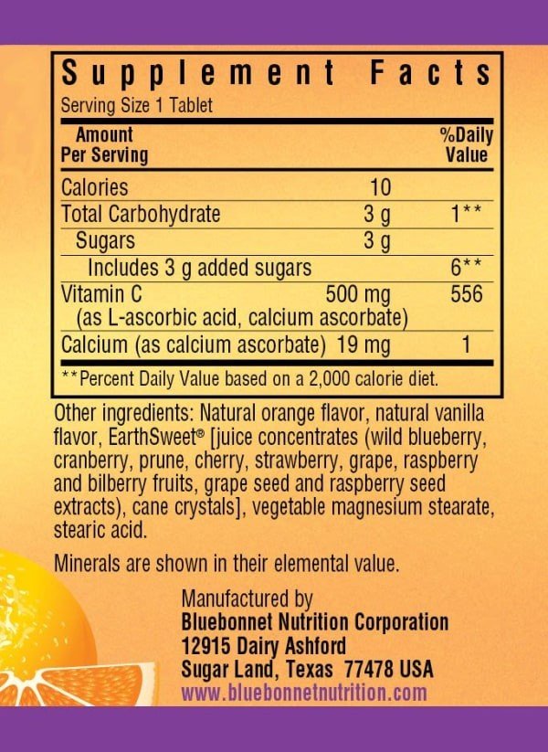 Bluebonnet Earth Sweet Chewable Vitamin C 500mg 90 Chewable