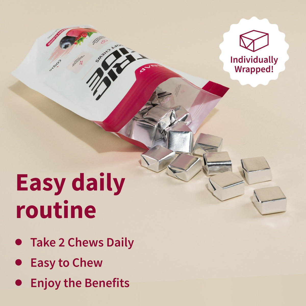 Snap Supplements Nitric Oxide + COQ10 - Sugar-Free Mixed Berry Flavor 60 Soft Chews