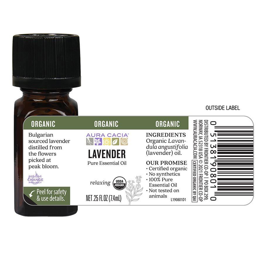 Aura Cacia Organic Lavender Essential Oil 0.25 oz Oil