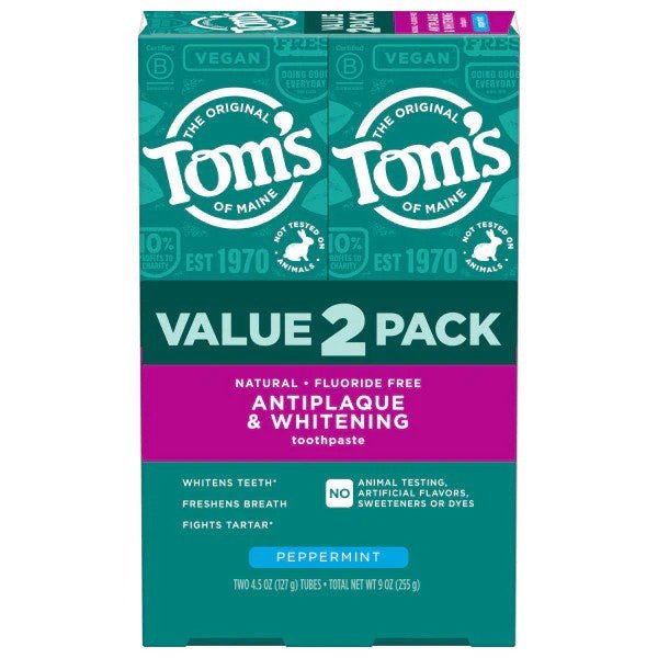Tom's Of Maine Fluoride-Free Antiplaque & Whitening  Peppermint Toothpaste 2 Pack 4.5 oz Paste