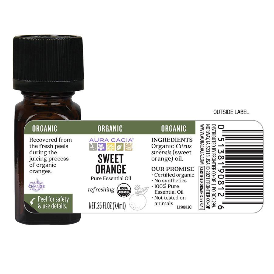 Aura Cacia Organic Sweet Orange Essential Oil .25 oz (7.4ml) Oil