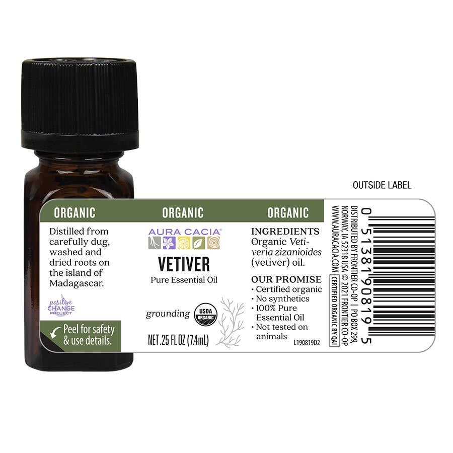 Aura Cacia Organic Vetiver Essential Oil 0.25 oz Oil