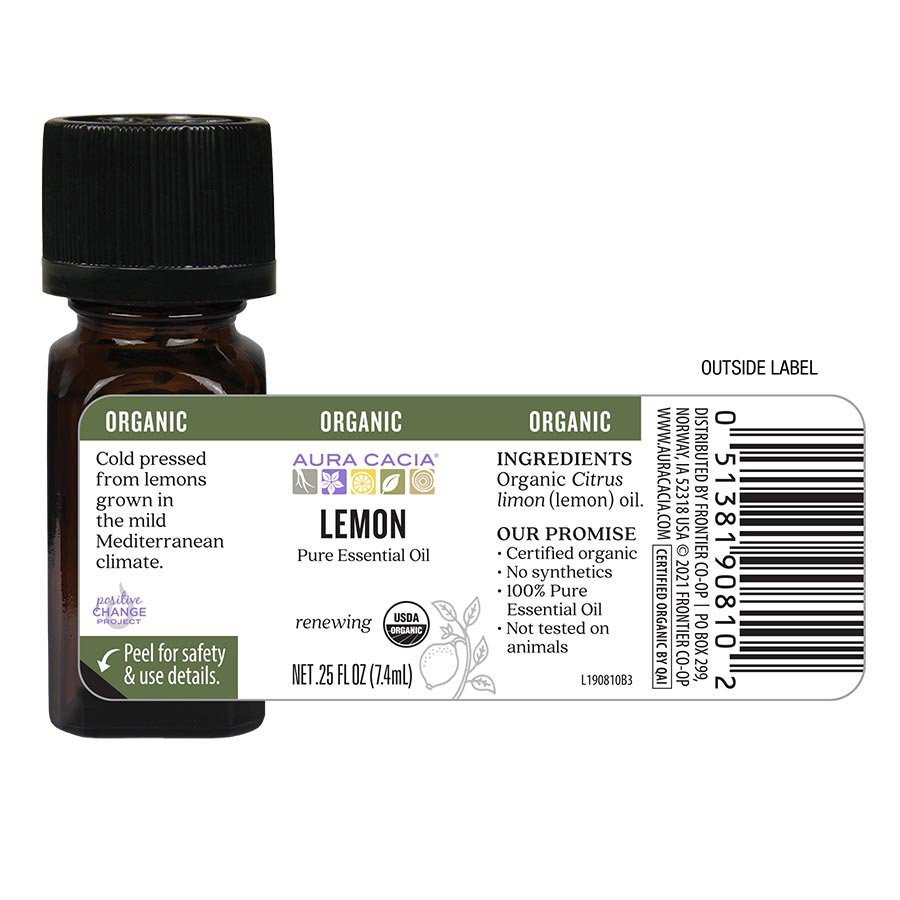 Aura Cacia Organic Lemon Essential Oil 0.25 oz Oil