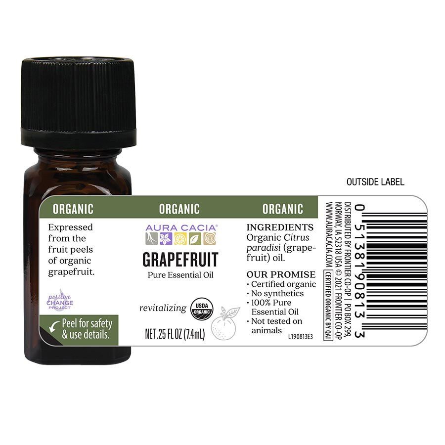 Aura Cacia Organic Grapefruit Essential Oil 0.25 oz Oil