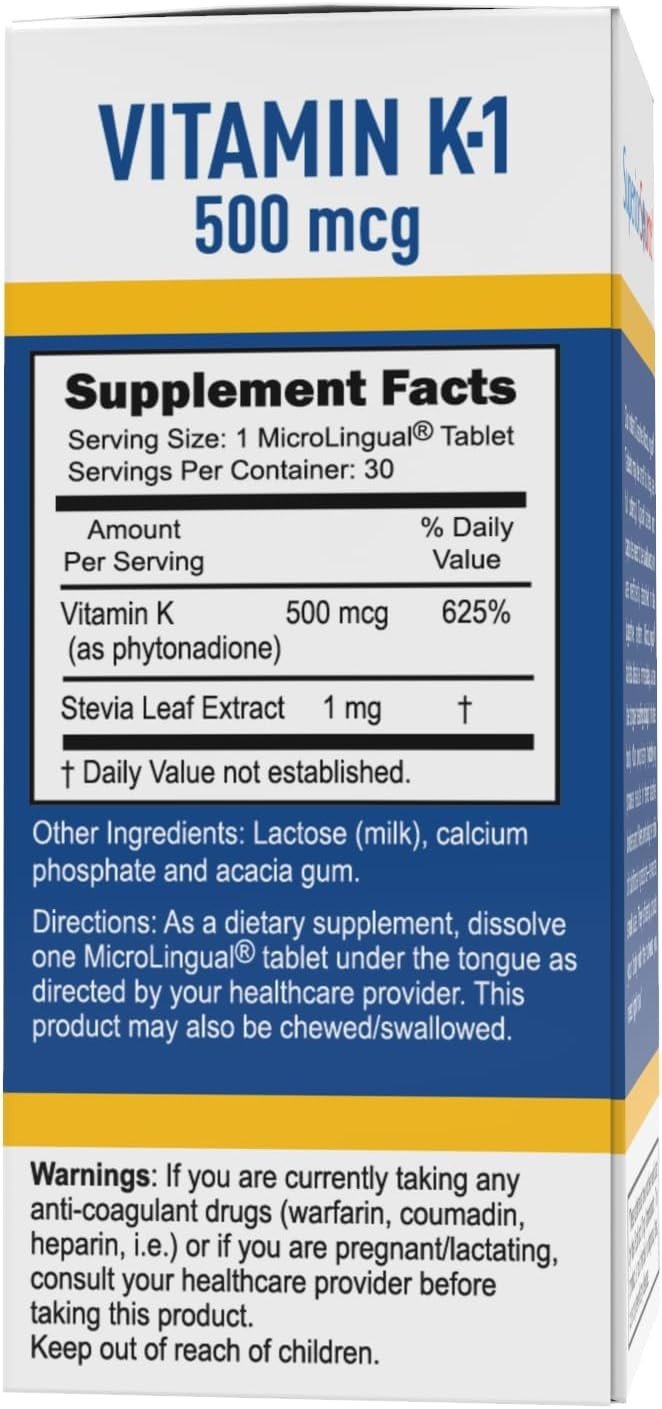 Superior Source Vitamin K1 500 mcg (Phytonadione) 30 Sublingual Tablet