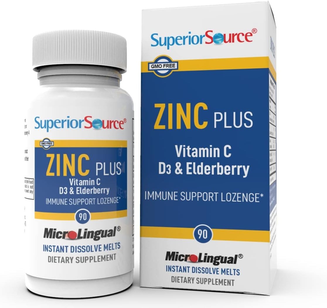 Superior Source Zinc Plus Vitamin C, D3 & Elderberry Immune Support 90 Sublingual Tablet