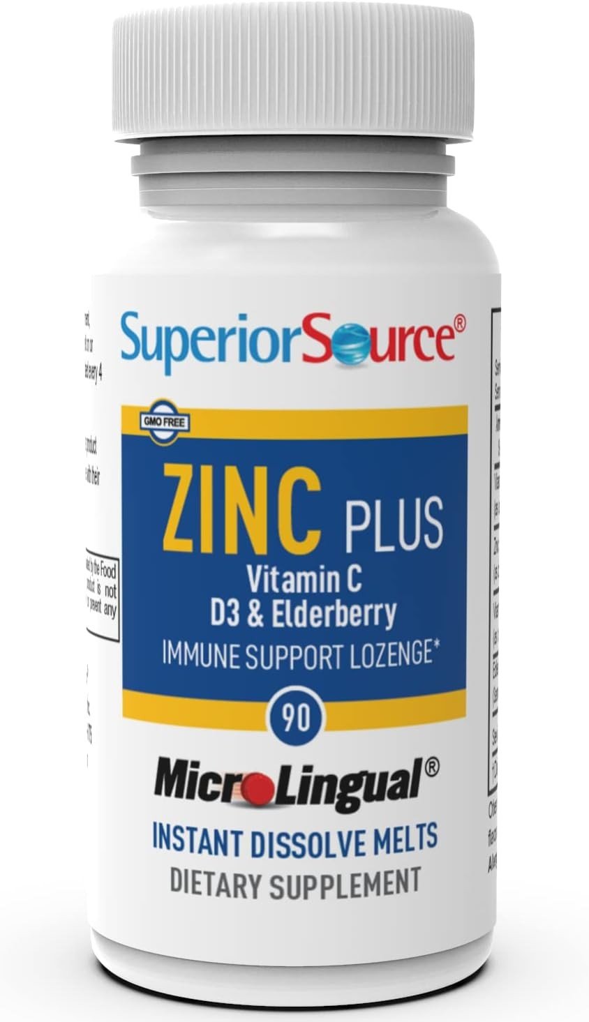 Superior Source Zinc Plus Vitamin C, D3 &amp; Elderberry Immune Support 90 Sublingual Tablet