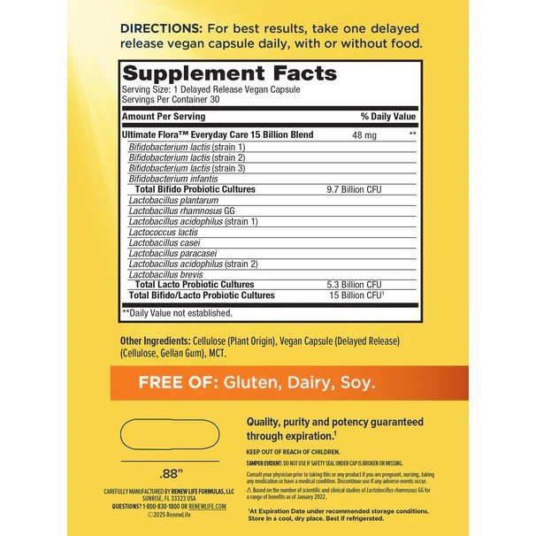 Renew Life Ultimate Flora Everyday Probiotic 15 Billion 30 VegCap