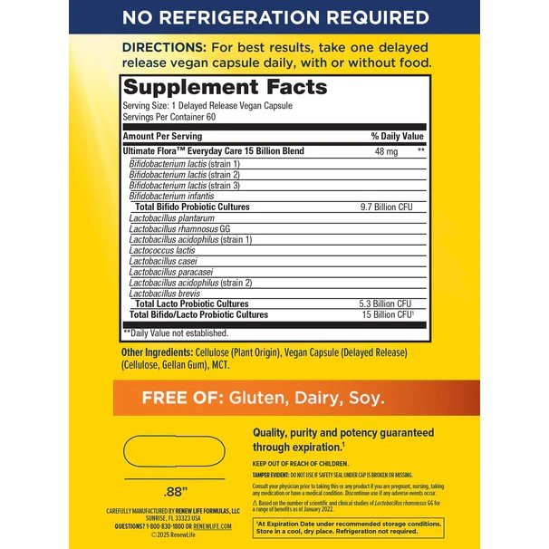 Renew Life Ultimate Flora Everyday Probiotic 15 Billion 60 VegCap