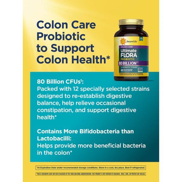 Renew Life Ultimate Flora Colon Care Probiotic 80 Billion 60 VegCap