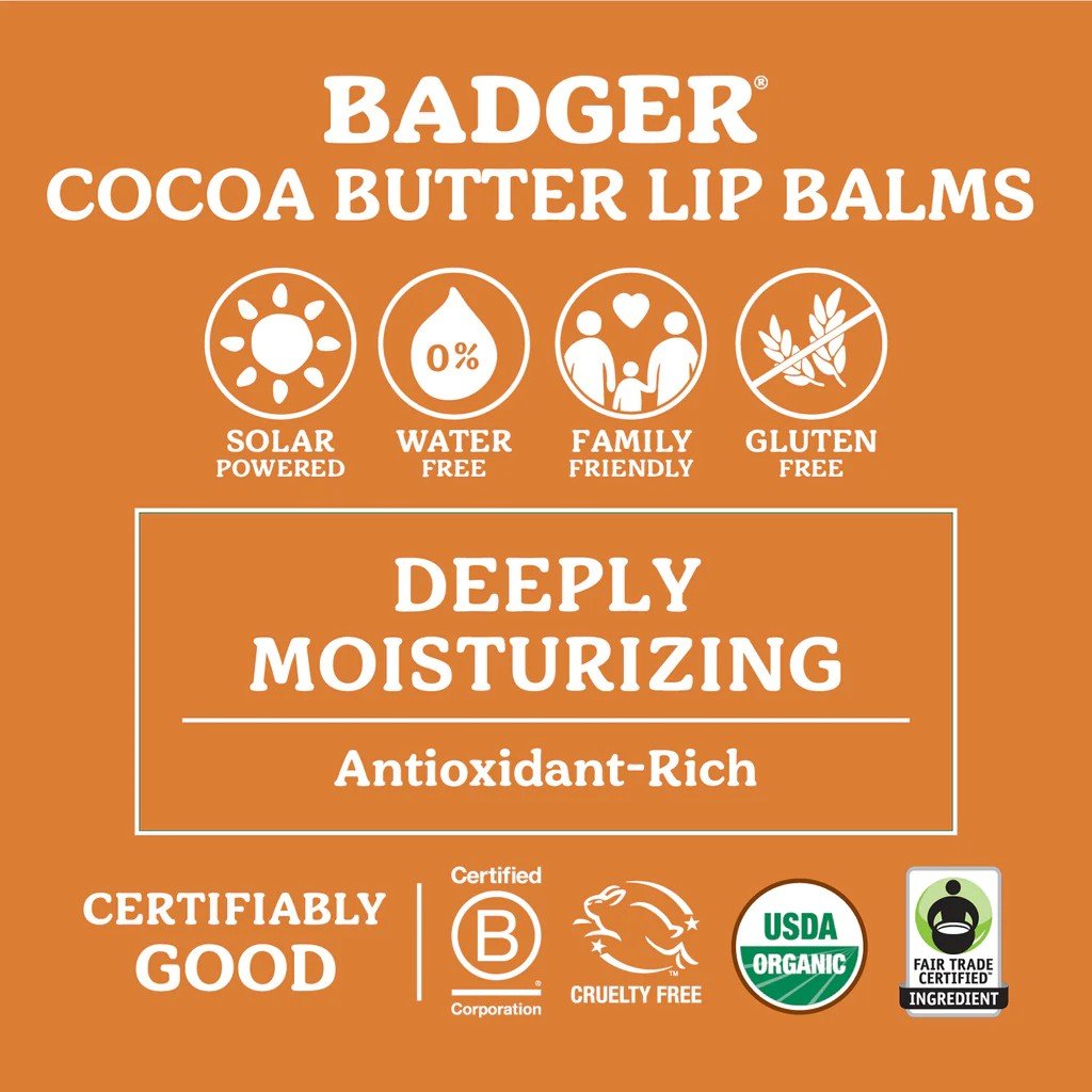 Badger Cocoa Butter Sweet Orange 0.25 oz Lip Balm