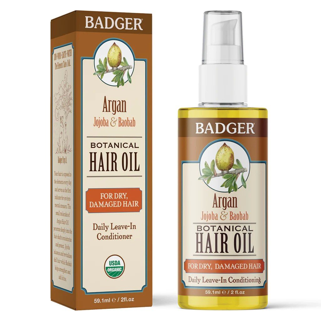 Badger Argan Hair Oil for Dry & Damaged Hair 2 oz Liquid