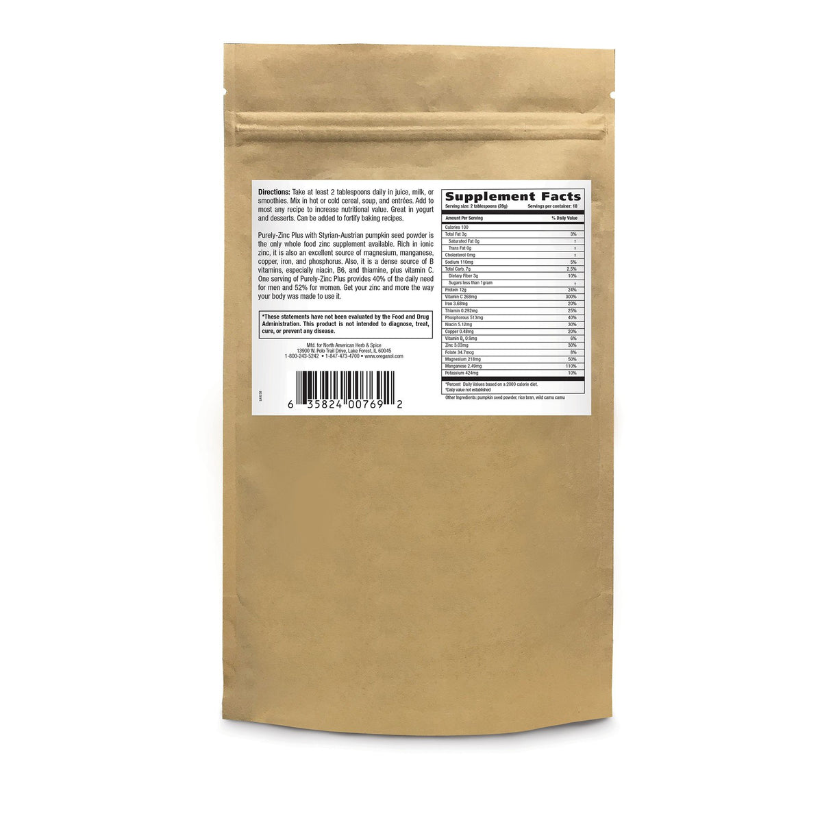 North American Herb & Spice Purely-Zinc Plus 150 g Powder