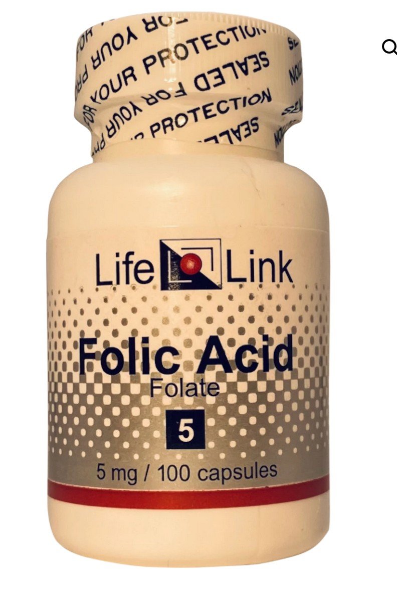 Folic Acid | LifeLink | Folate | 100 Capsules | VitaminLife