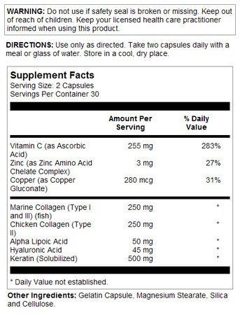 Solaray Collagen Keratin Type I,II, &amp; III 60 Capsule