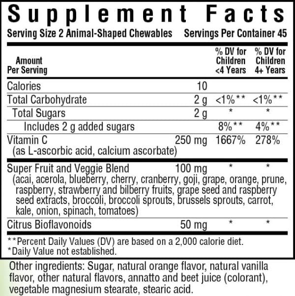 Bluebonnet Super Earth Rainforest Animalz Vitamin C For Children Orange Flavor 90 Chewable