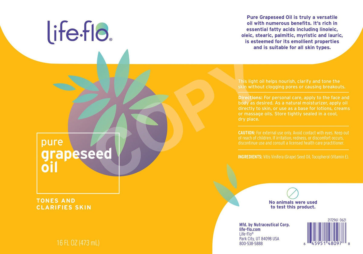 LifeFlo Pure Grapeseed Oil 16 oz Liquid