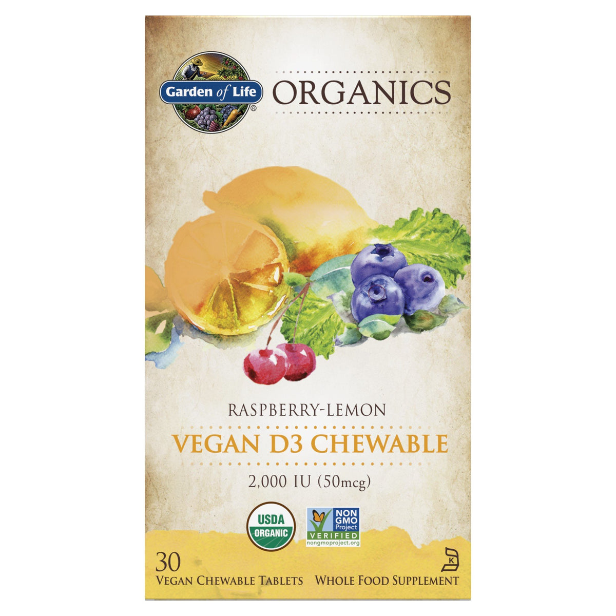 Garden of Life Garden of Life Organics 2000 IU Vegan D3 (Raspberry-Lemon) 30 Chewable