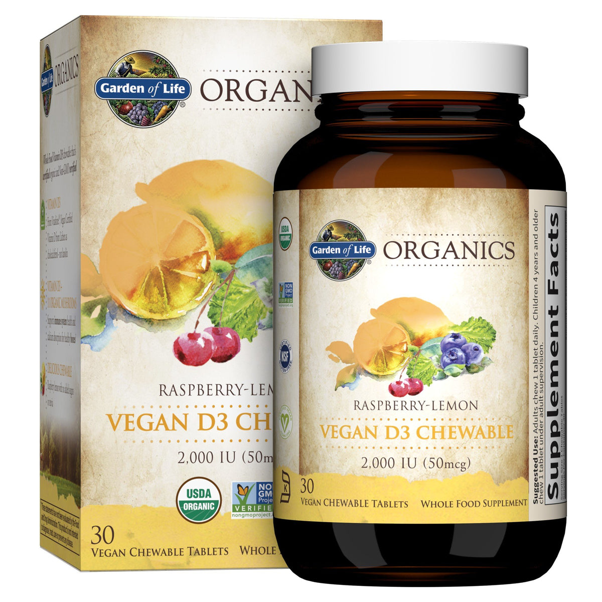 Garden of Life Garden of Life Organics 2000 IU Vegan D3 (Raspberry-Lemon) 30 Chewable