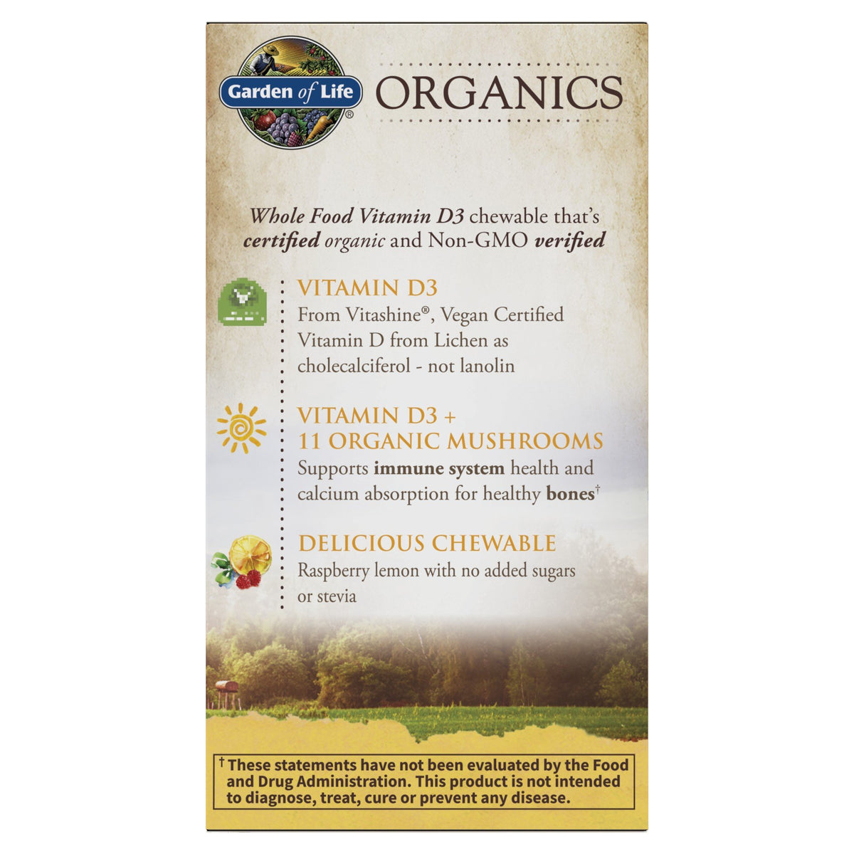 Garden of Life Garden of Life Organics 2000 IU Vegan D3 (Raspberry-Lemon) 30 Chewable