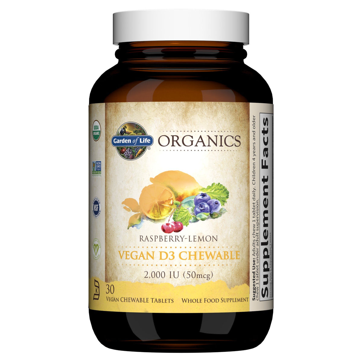 Garden of Life Garden of Life Organics 2000 IU Vegan D3 (Raspberry-Lemon) 30 Chewable