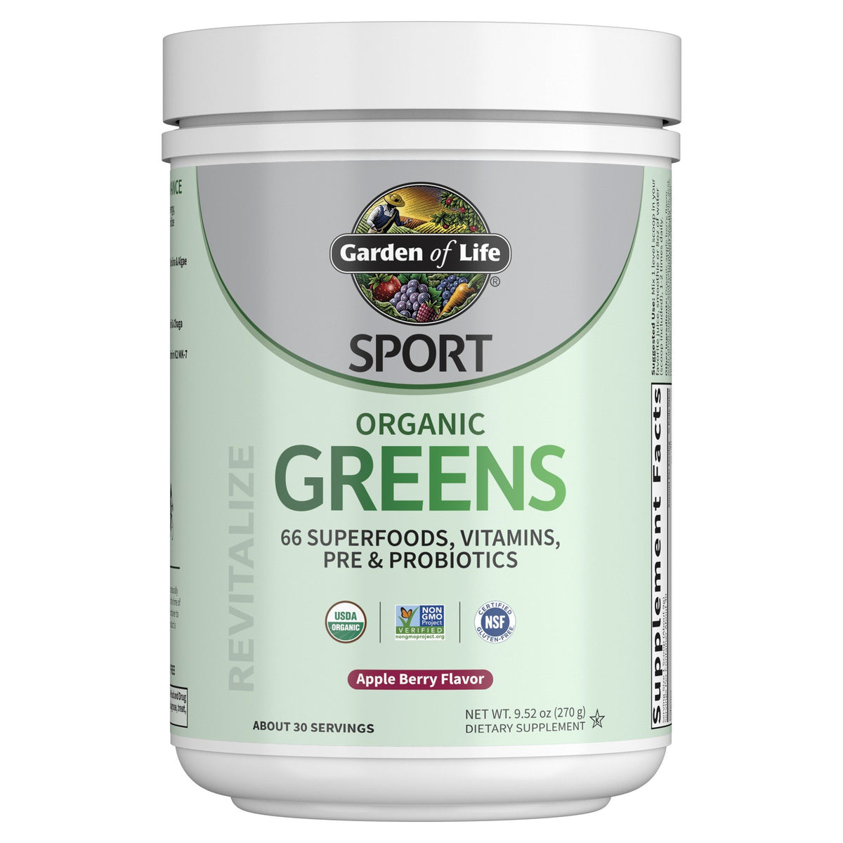 Garden of Life Sport Organic Greens Apple Berry 9.52 oz (270 g) Powder