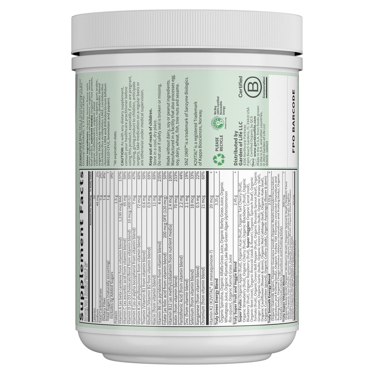 Garden of Life Sport Organic Greens Original 8.99 oz (255 g) Powder