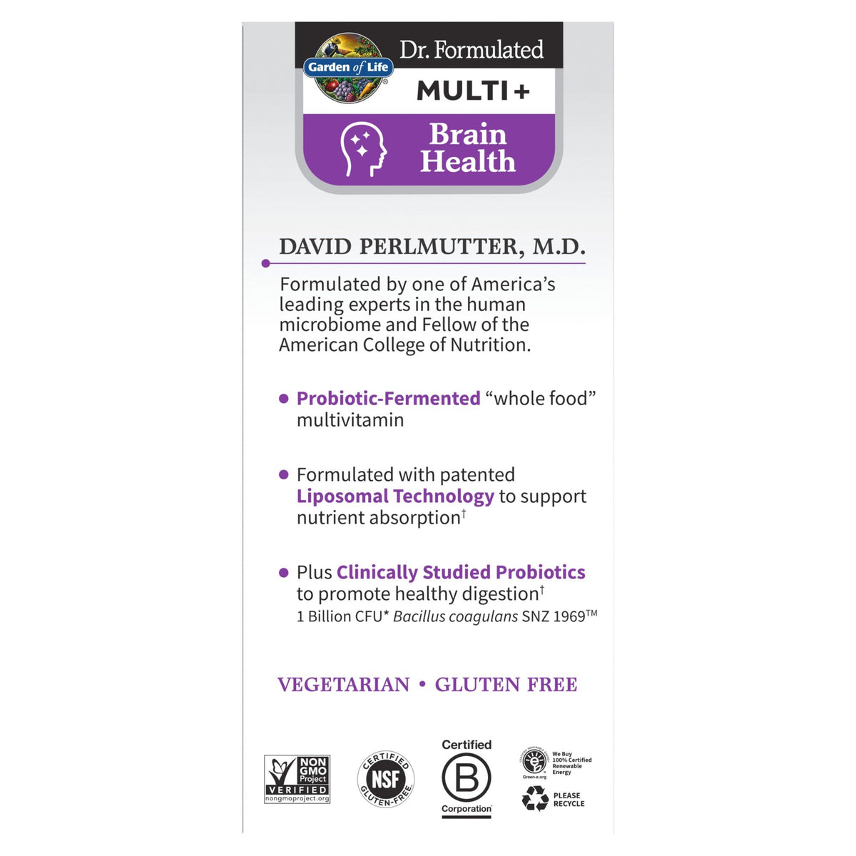 Garden of Life Dr. Formulated-Multi Plus-Brain Health-Fermented Liposomal Multivitamin 30 Capsule