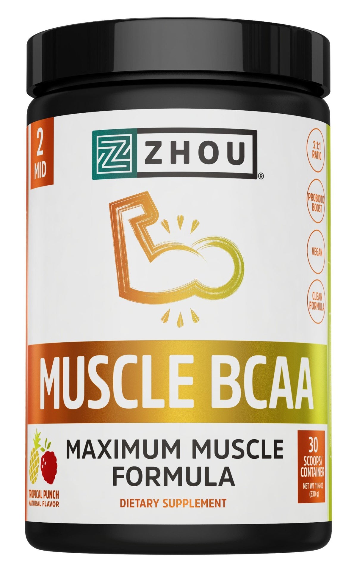 Zhou Nutrition Muscle BCAA Tropical Punch 494.4 g Powder