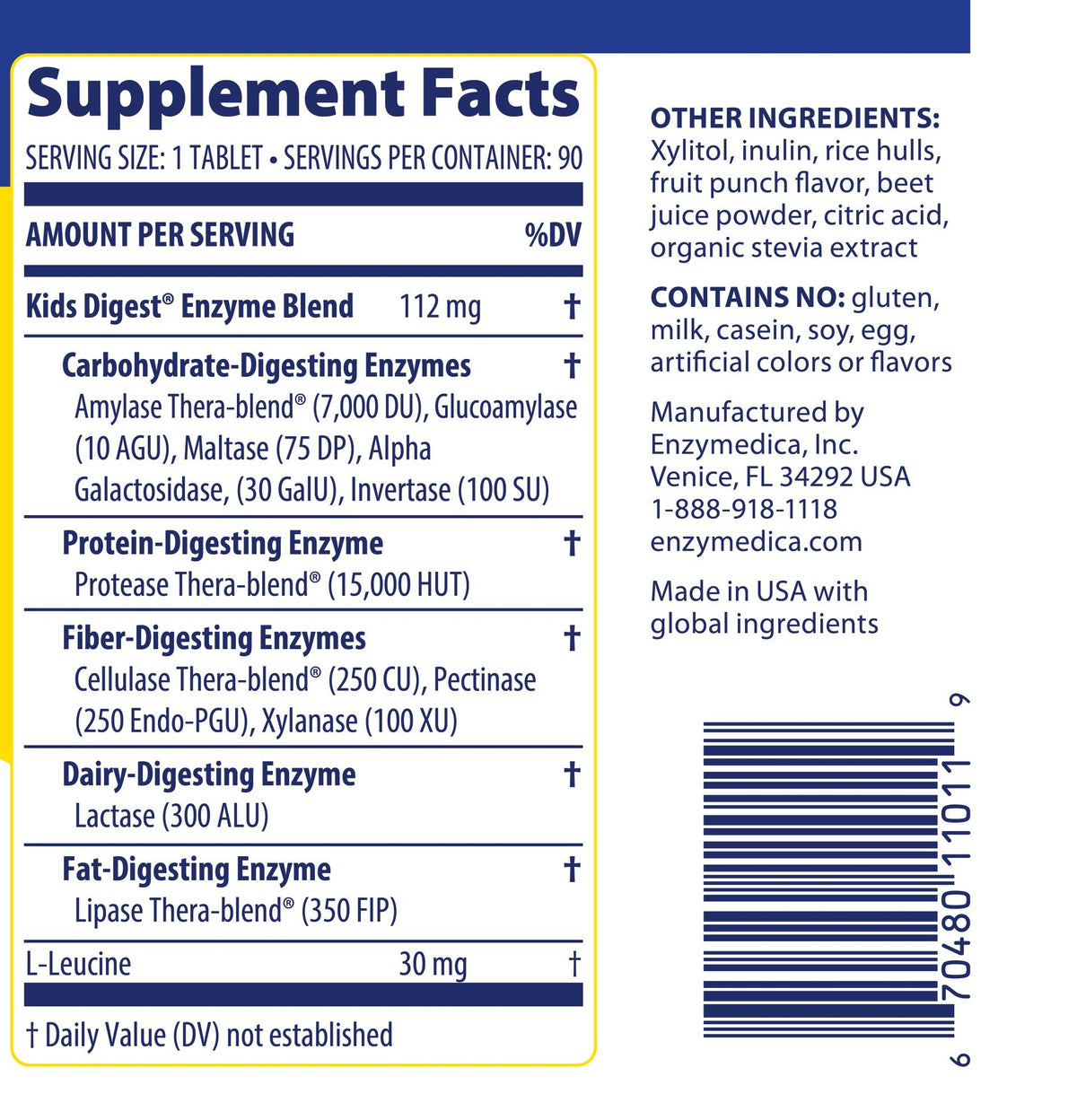 Enzymedica Kids Digest Sugar-Free-Chewables 90 Tablets