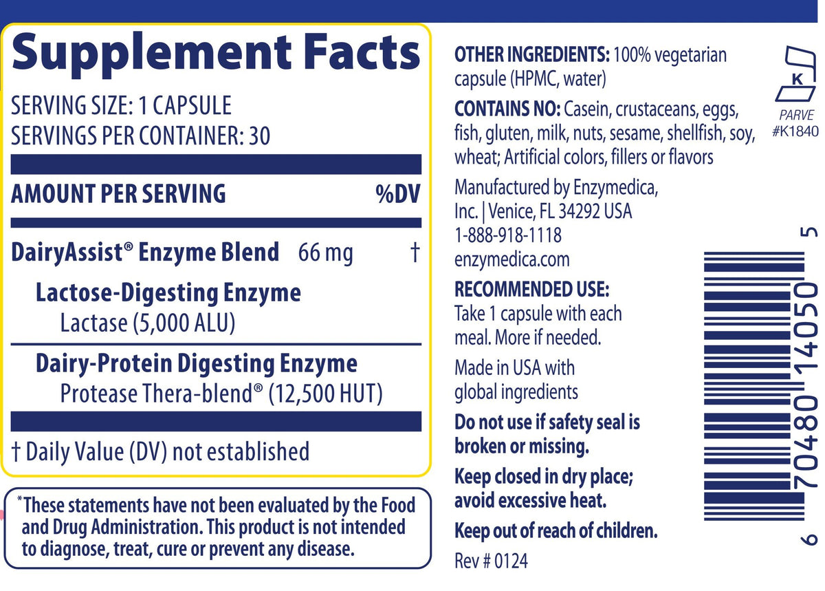 Enzymedica Dairy Assist 30 Capsule