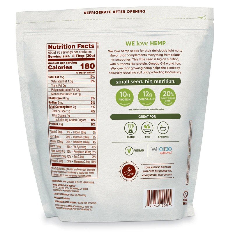 Nutiva Organic Shelled Hemp Seeds Bulk 5 lbs Seeds