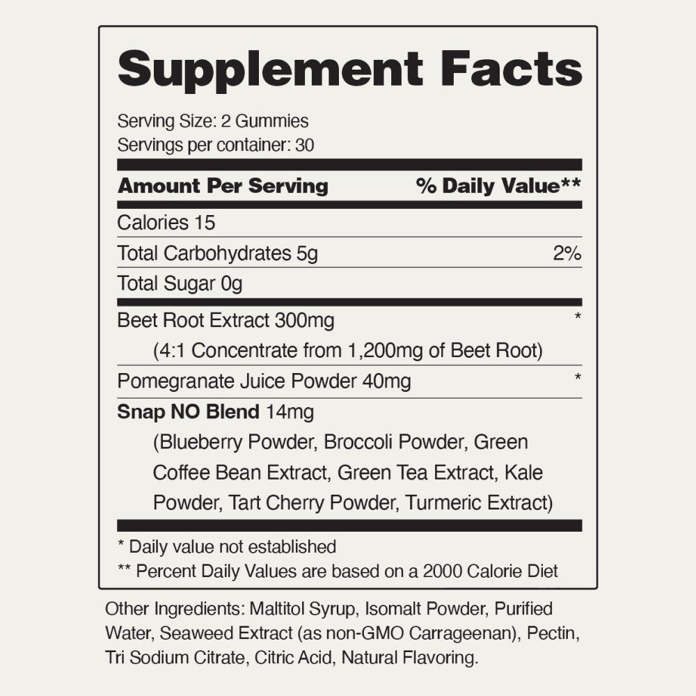 Snap Supplements Nitric Oxide - Sugar-Free Cherry Flavor 60 Gummies