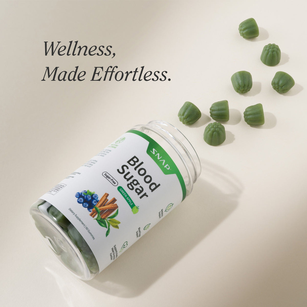 Snap Supplements Blood Sugar - Sugar-Free Green Apple Flavor 60 Gummies