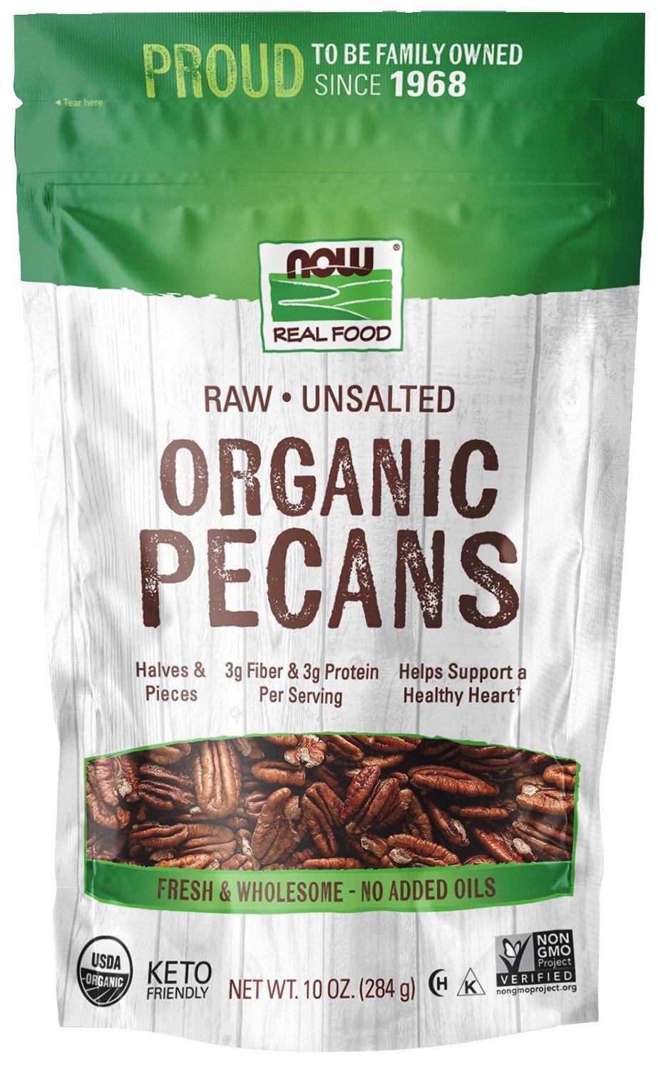 Now Foods Organic Raw Unsalted Pecans 10 oz Bag