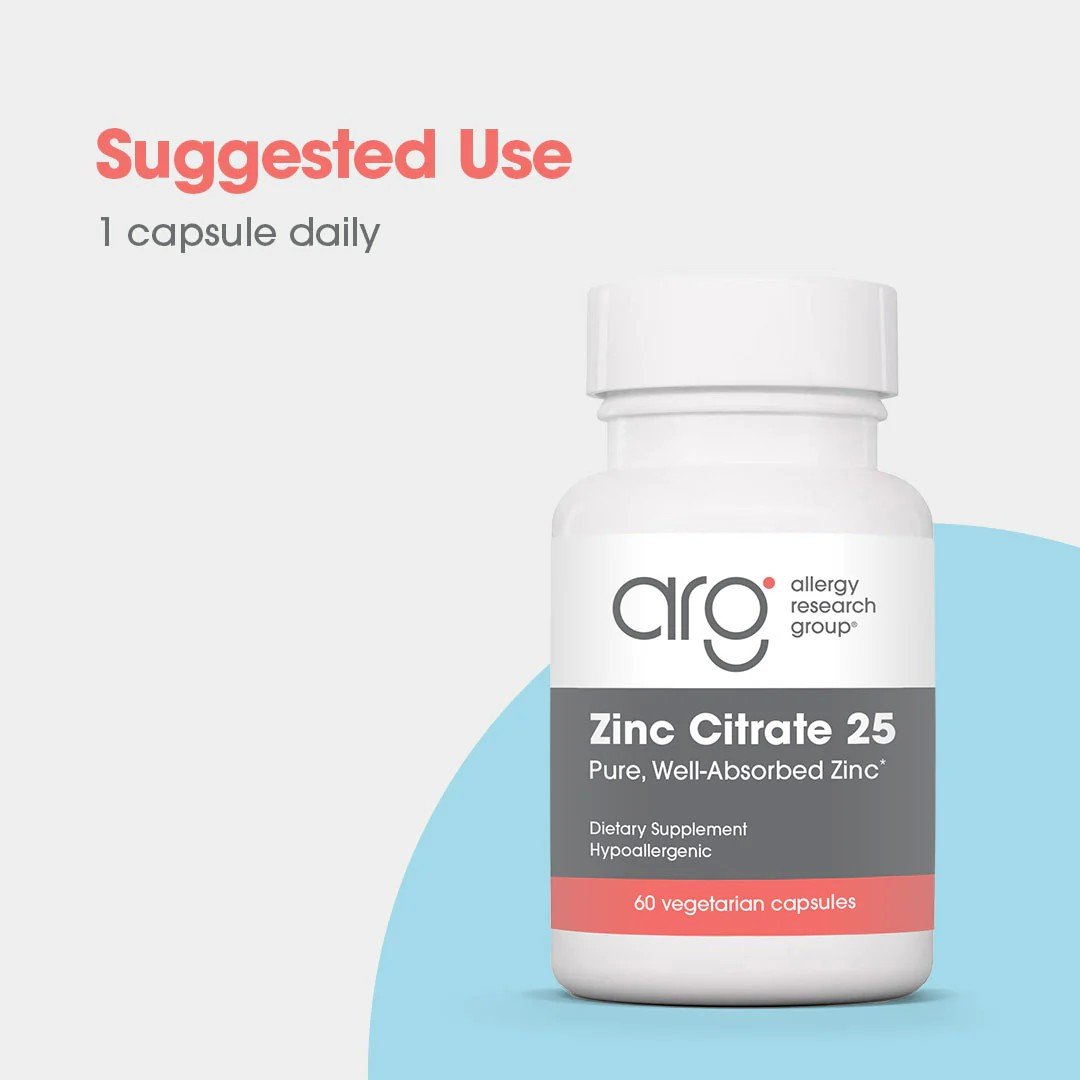 Allergy Research Group Zinc Citrate 25 Pure, Well-Absorbed Zinc 60 VegCap