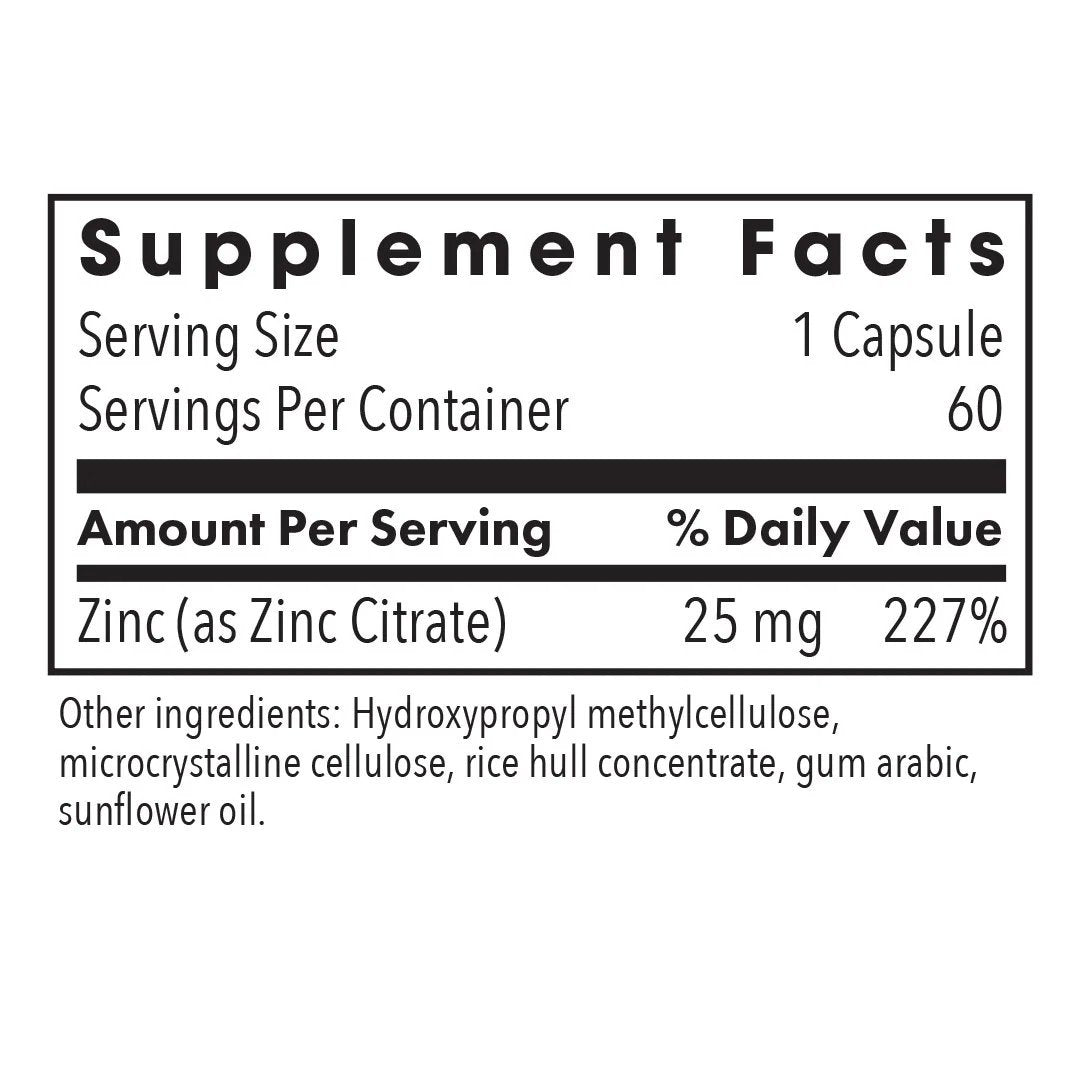 Allergy Research Group Zinc Citrate 25 Pure, Well-Absorbed Zinc 60 VegCap
