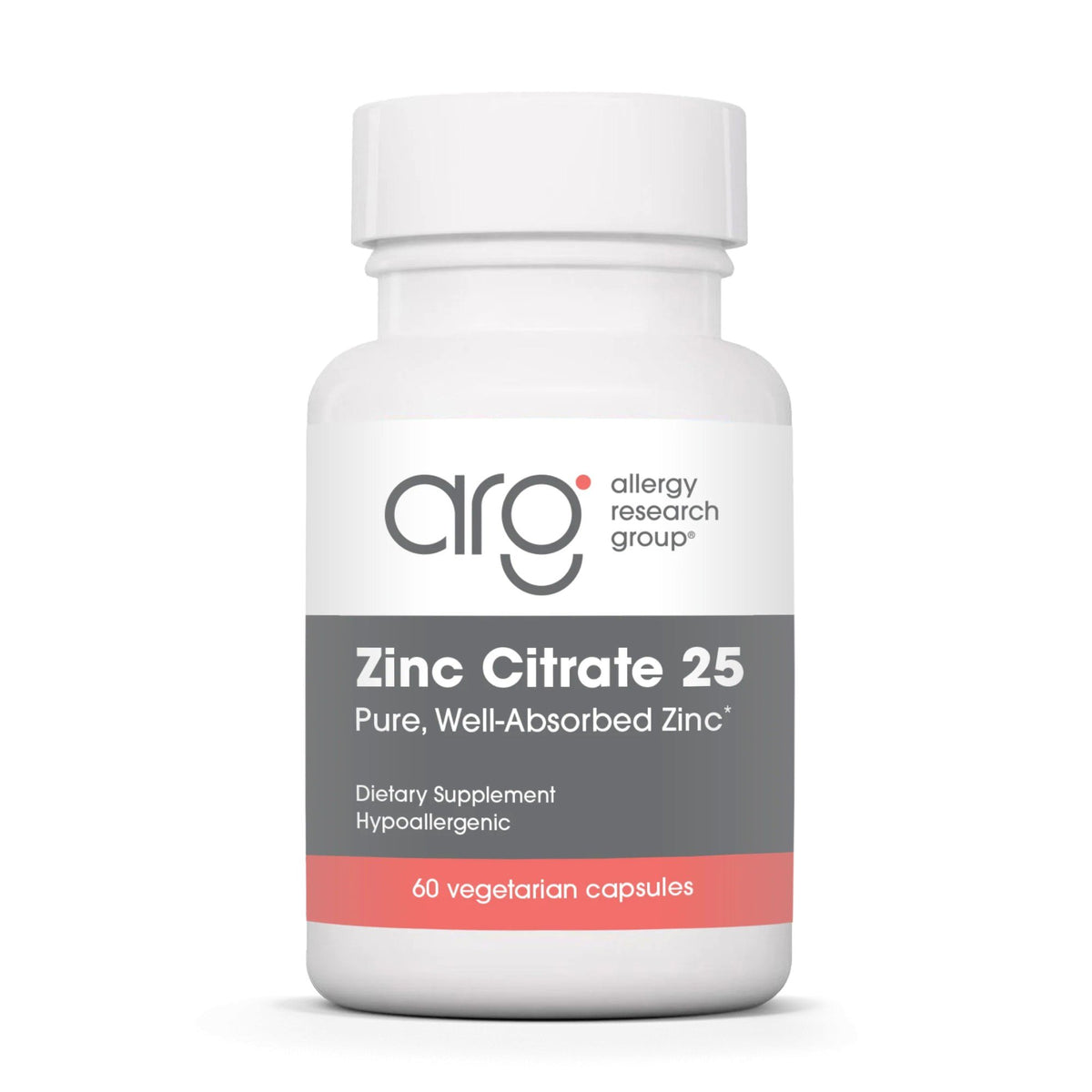 Allergy Research Group Zinc Citrate 25 Pure, Well-Absorbed Zinc 60 VegCap