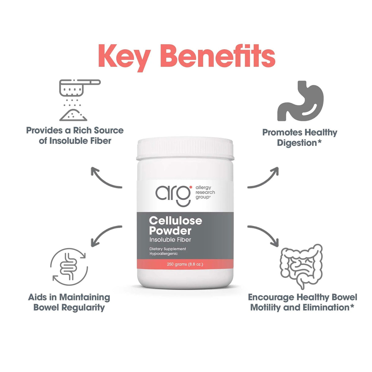 Allergy Research Group Cellulose Powder Insoluble Fiber 250 grams Powder