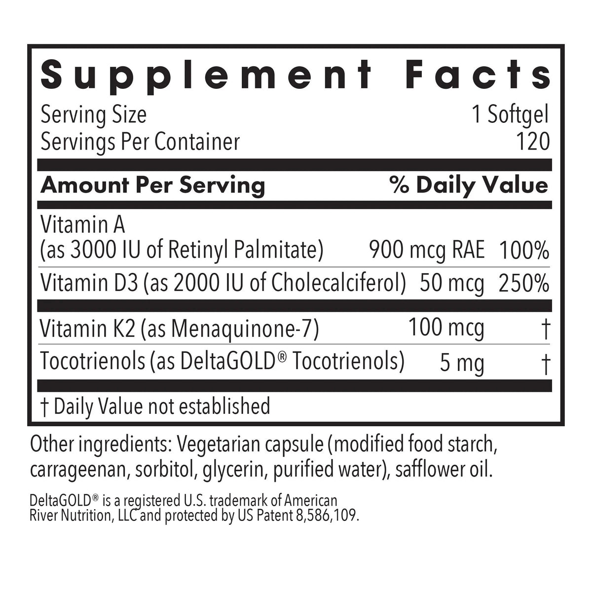 Allergy Research Group Vitamin D3 Complete Daily Balance with A and K2 120 Softgel