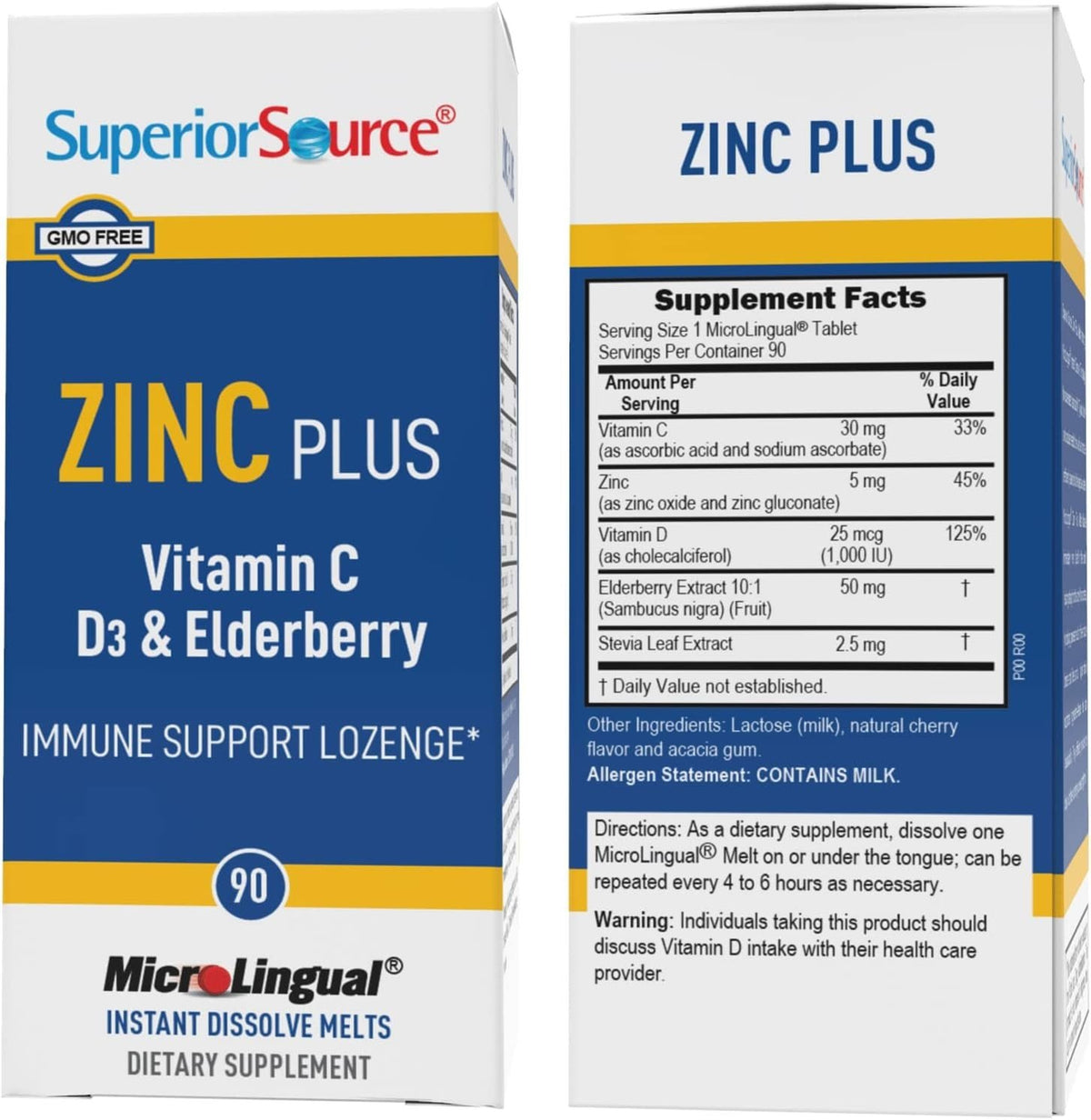 Superior Source Zinc Plus Vitamin C, D3 &amp; Elderberry Immune Support 90 Sublingual Tablet